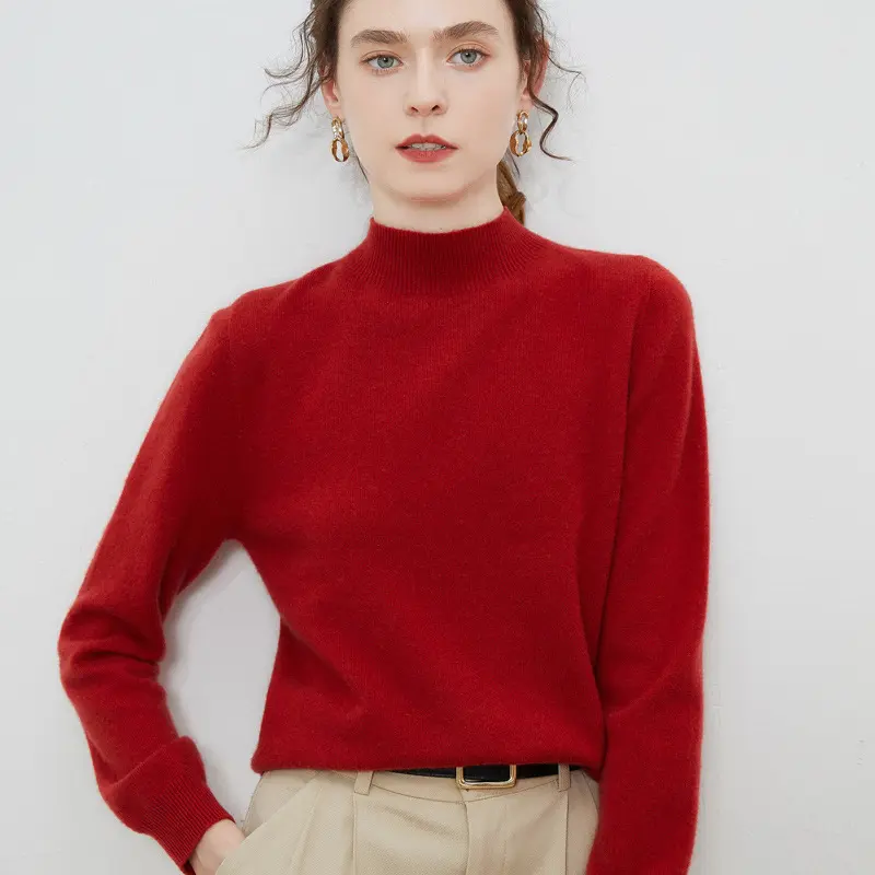 Damen weicher Feinstrick-Mockneckpullover mit Angora‑Look und legerer Silhouette Drune