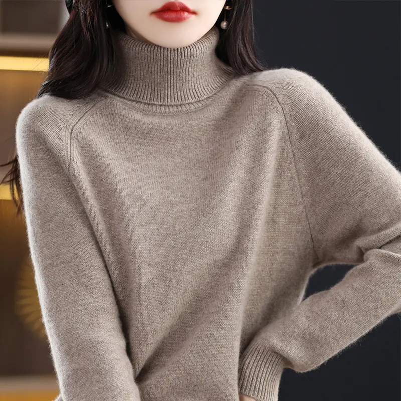 Damen Weicher Hochkragen-Pullover aus flauschigem Wollmix mit Raglanärmeln Drune