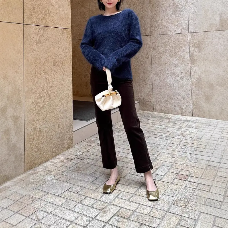 Damen Weicher Mohair-Pullover mit weitem Schnitt Drune