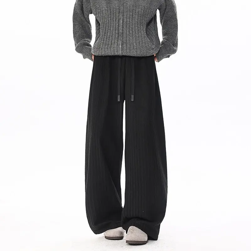Damen Weit geschnittene gerippte Strickhose mit Tunnelzugbund und extra weitem Bein Drune