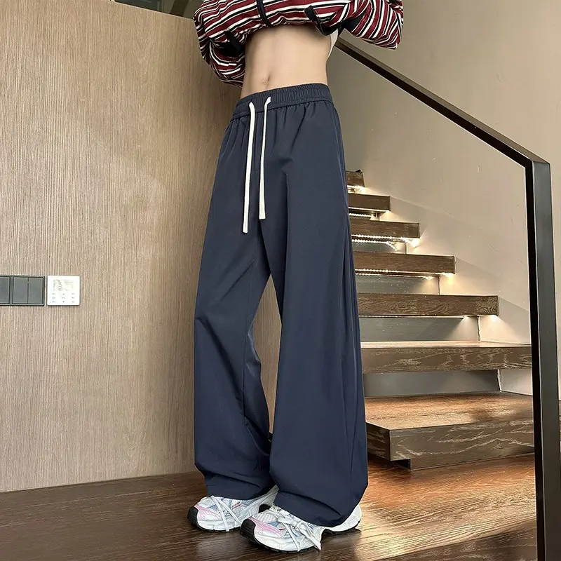 Damen Weit geschnittene Loungehose mit hohem Elastikbund und Kordelzug Drune