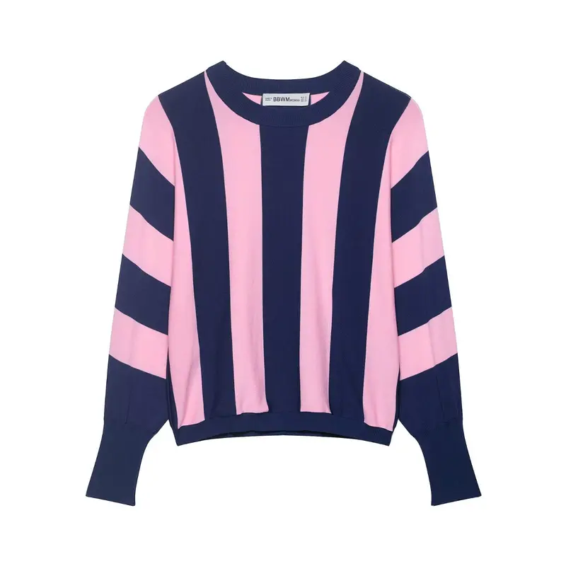 Damen weit geschnittener Strickpullover mit breiten Streifen und Raglanärmeln Drune