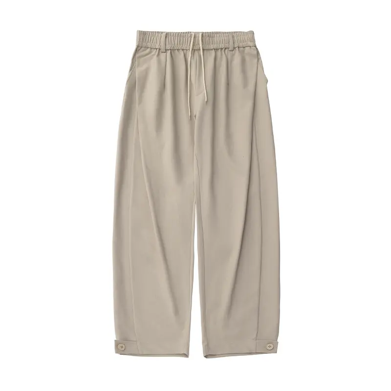 Damen Weite Bundfalten-Hose mit Elastikbund, Tunnelzug und Knopfmanschette Drune