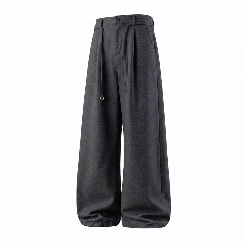 Damen Weite Bundfalten-Hose mit hohem Bund, Tunnelzug und kastigem Palazzo-Schnitt Drune