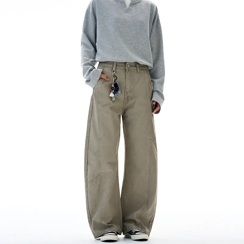 Damen weite Cargo-Hose mit hoher Taille und markanten Nahtdetails Drune