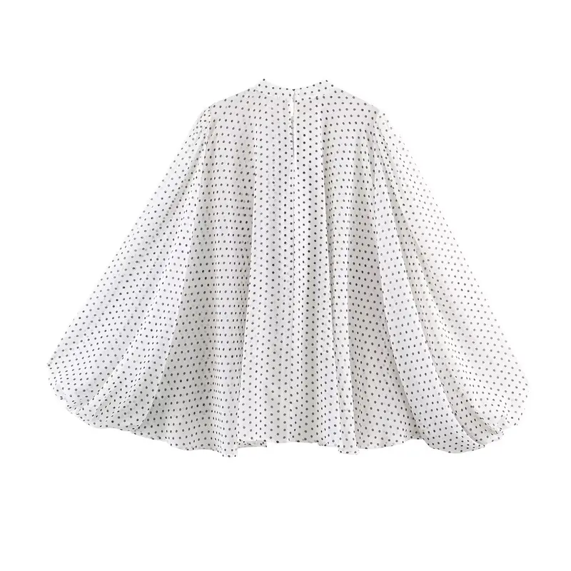 Damen Weite Chiffon‑Bluse mit Schleifenkragen und voluminösen Ballonärmeln Drune