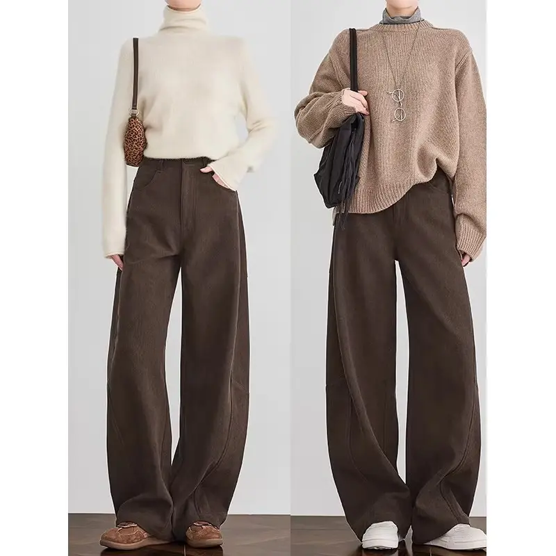 Damen Weite Cordhose mit hoher Taille, Bundfalte und Palazzoschnitt Drune