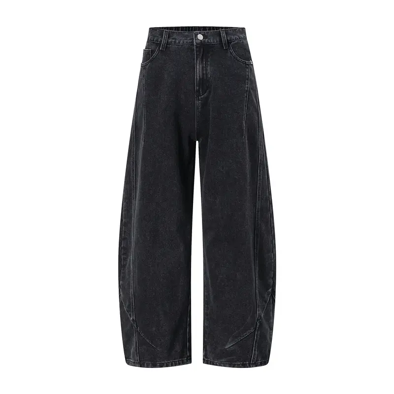 Damen Weite Cropped-Jeanshose mit hohem Bund, markanten Naht-Panels und ballonförmigem Bein Drune