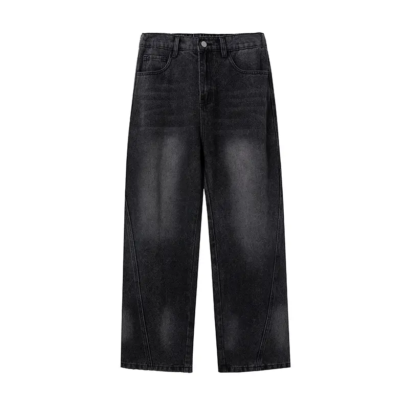 Damen Weite Cropped-Jeanshose mit hoher Taille und markanten Nahtdetails Drune