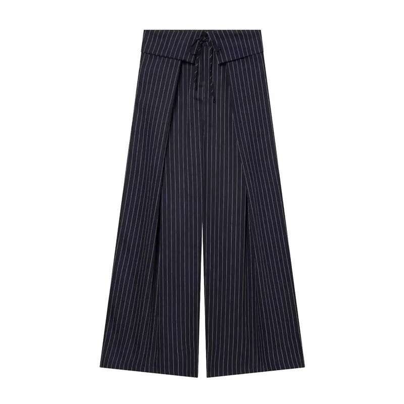 Damen Weite Culotte-Hose mit hohem Bund, Kordelzug und vorderseitigen Beinschlitzen Drune