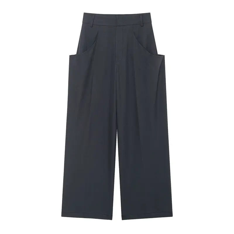 Damen Weite Culotte‑Hose mit hoher Taille und großen aufgesetzten Taschen Drune