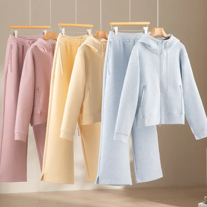 Damen weite French‑Terry Lounge-Sweatpant mit hohem Bund, Kordelzug und seitlichen Schlitzen Drune