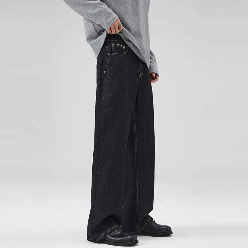 Damen Weite gefütterte Denim-Palazzo-Jeans mit mittelhohem Bund Drune