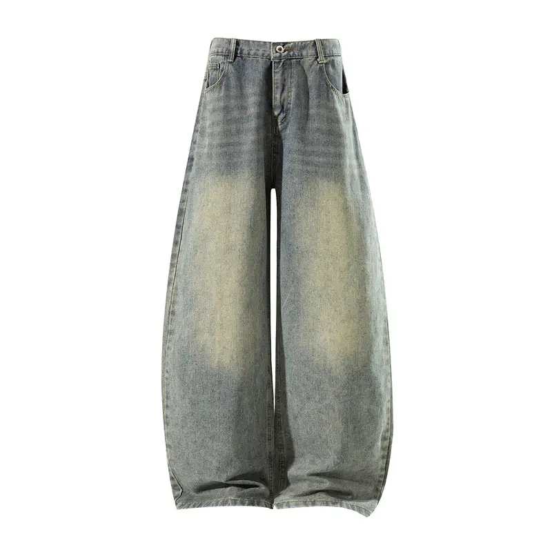 Damen Weite High‑Waist Baggy‑Jeans mit Ballon‑Silhouette und Used‑Waschung Drune