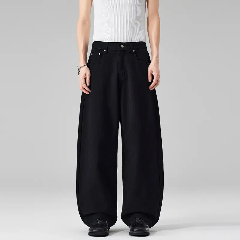 Damen Weite High‑Waist Baumwoll-Twill Baggy‑Hose mit tiefem Schritt Drune