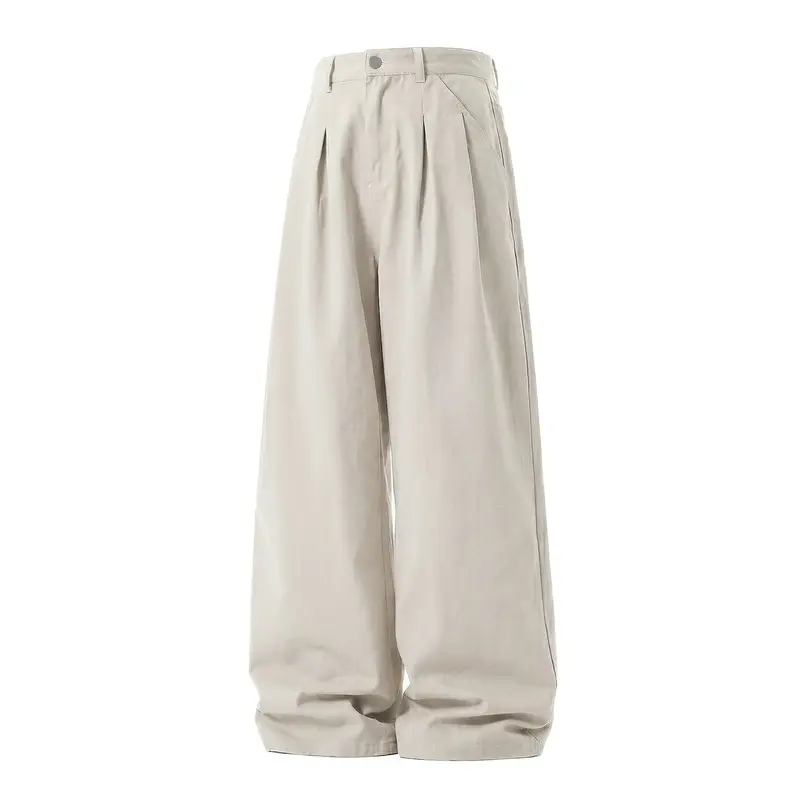 Damen Weite High-Waist Bundfalten-Hose mit weitem Bein und Seitentaschen Drune