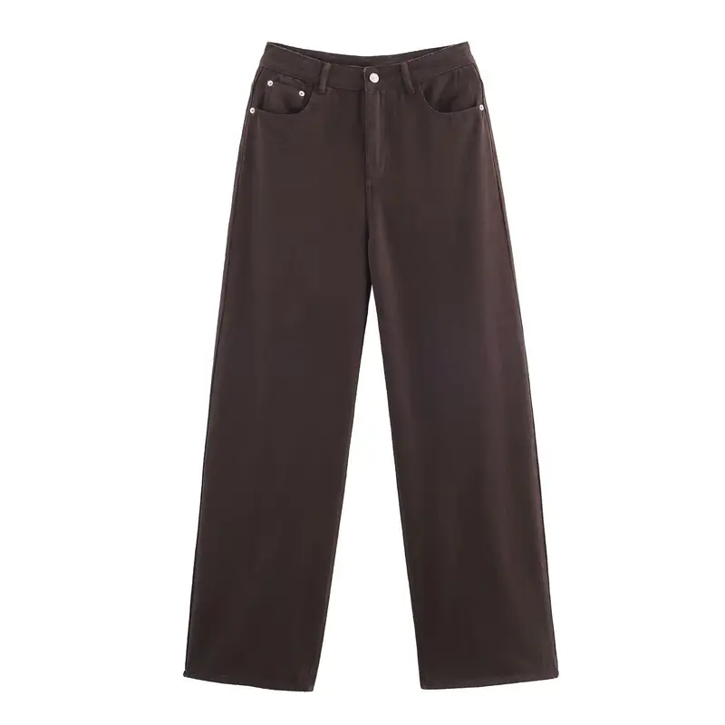 Damen Weite High‑Waist Fünf‑Taschen‑Hose aus Canvas mit geradem Bein Drune
