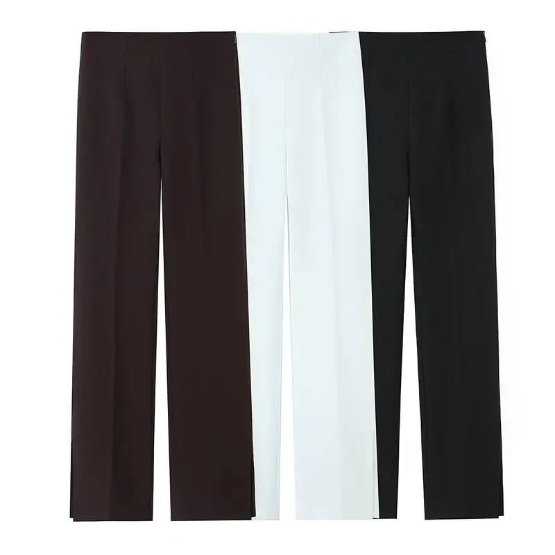 Damen Weite High‑Waist‑Hose mit Bundfalte und seitlichen Beinschlitzen Drune