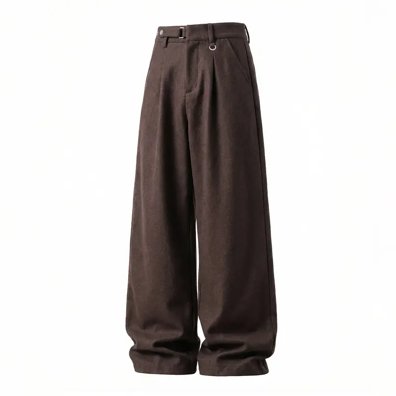 Damen Weite High-Waist-Hose mit Bundfalten, D-Ring und weitem Bein Drune
