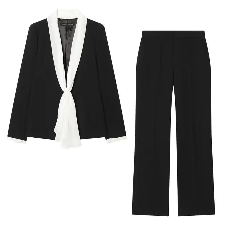 Damen Weite High‑Waist-Hose mit elastischem Bund, Bügelfalte und Seitentaschen Drune