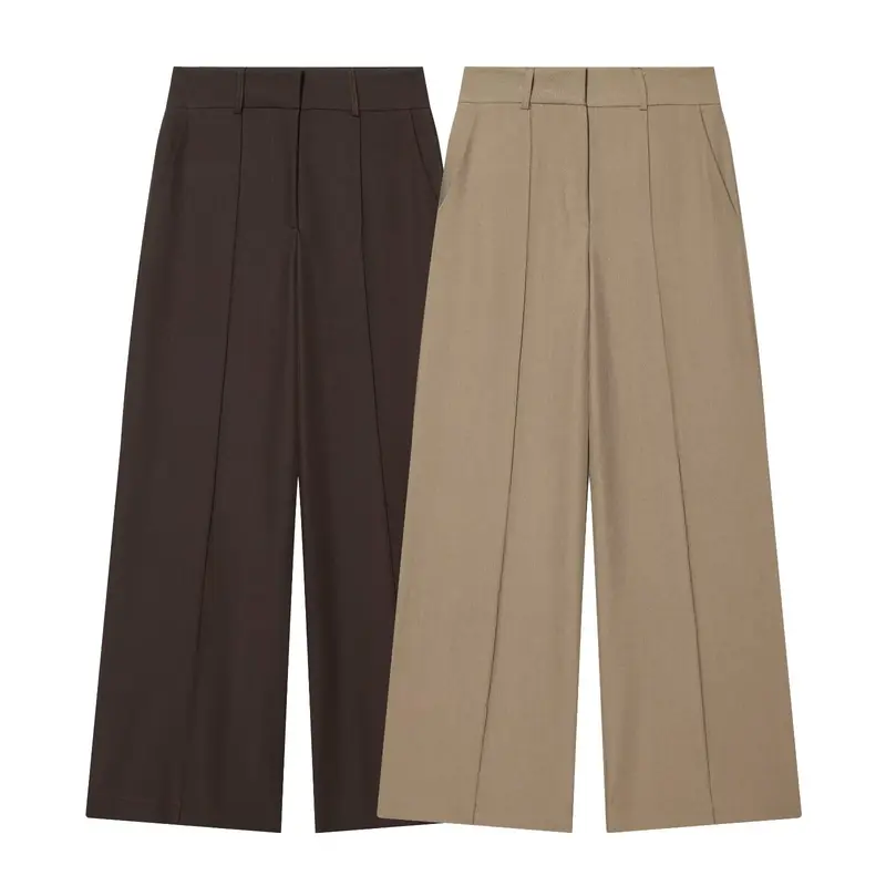 Damen Weite High‑Waist-Hose mit markanter Bügelfalte und Bundfalten Drune