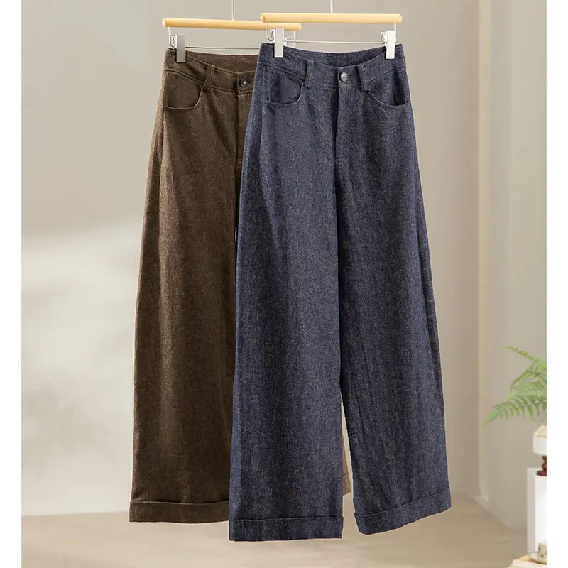Damen Weite High-Waist-Jeanshose mit Bügelfalte und Umschlagsaum Drune