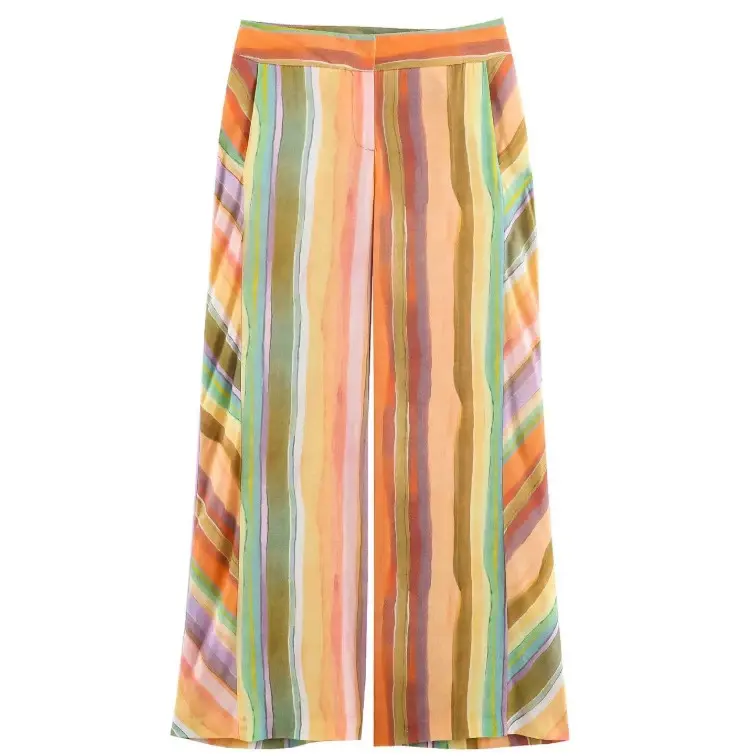 Damen Weite High‑Waist Leinenmix‑Palazzohose mit fließendem Streifenprint Drune