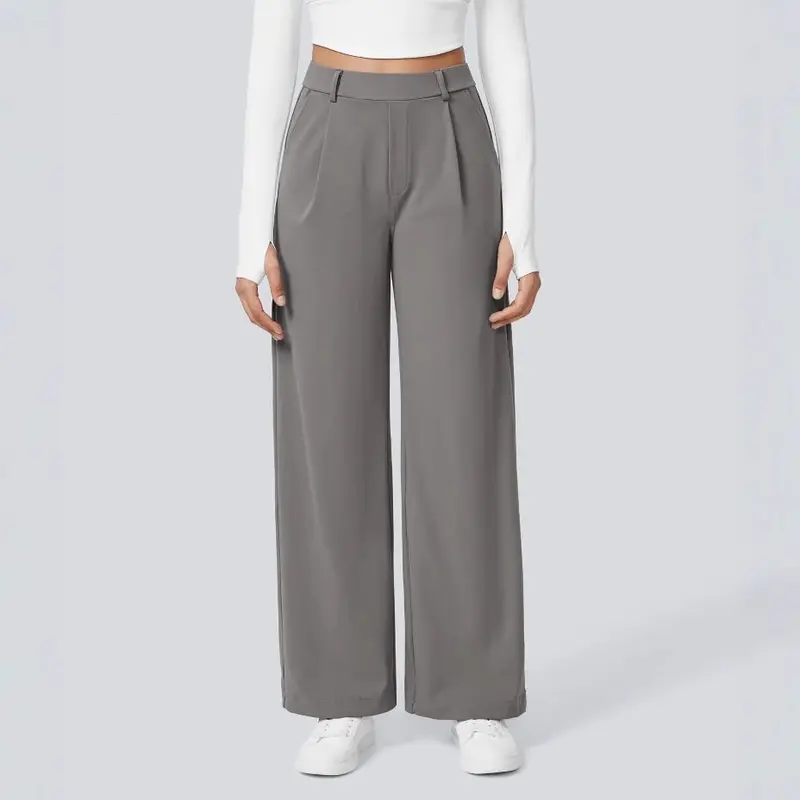 Damen Weite High‑Waist Palazzo‑Hose mit Bundfalten und Eingrifftaschen Drune