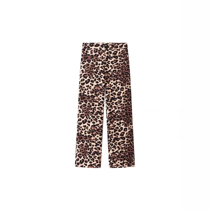 Damen Weite High‑Waist Palazzo‑Hose mit Leopardenmuster und fließendem Fall Drune