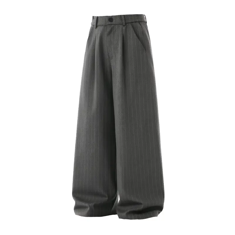 Damen Weite High‑Waist Plissee-Anzughose mit Nadelstreifen und Bundfalten Drune