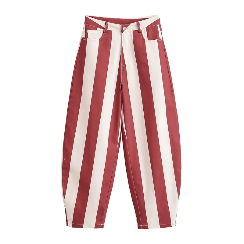 Damen Weite High-Waist Stoffhose mit breiten Längsstreifen und klassischer Taschenaufteilung Drune