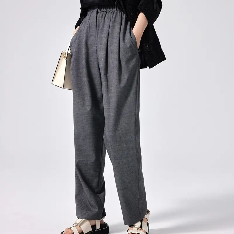 Damen Weite High-Waist Stoffhose mit Gummibund und geradem Bein Drune