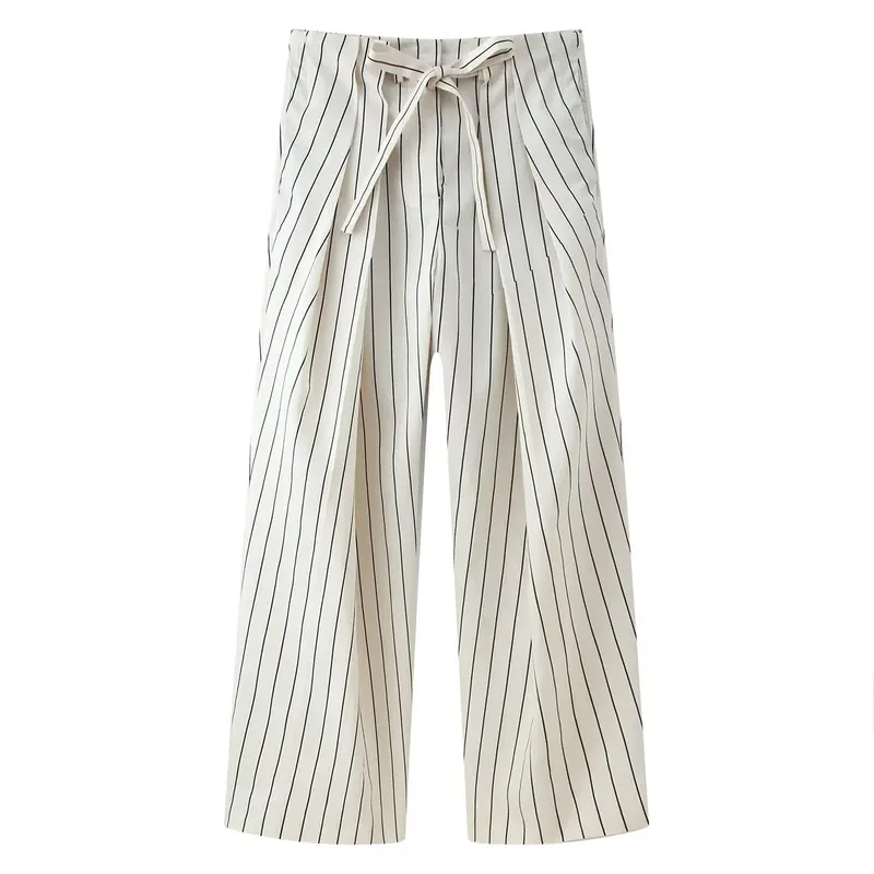Damen Weite Highwaist-Hose mit Bügelfalten und Bindegürtel Drune