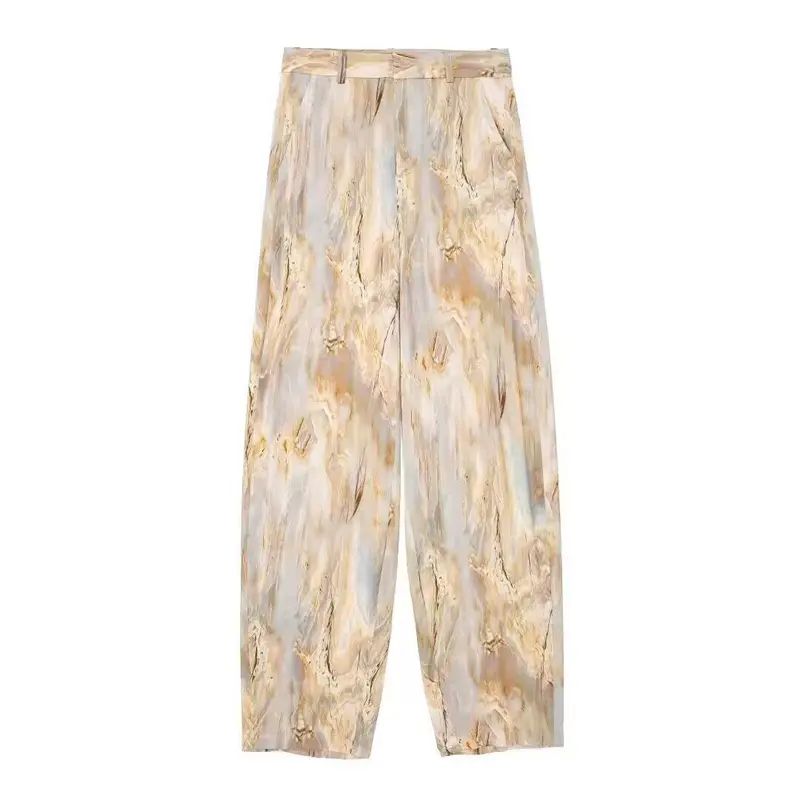 Damen Weite Highwaist-Hose mit Marmorprint und Bügelfalte Drune