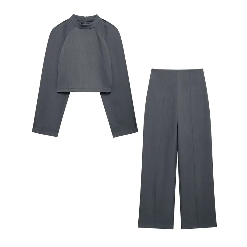Damen Weite Highwaist-Hose mit Mittelnaht und Frontschlitz Drune