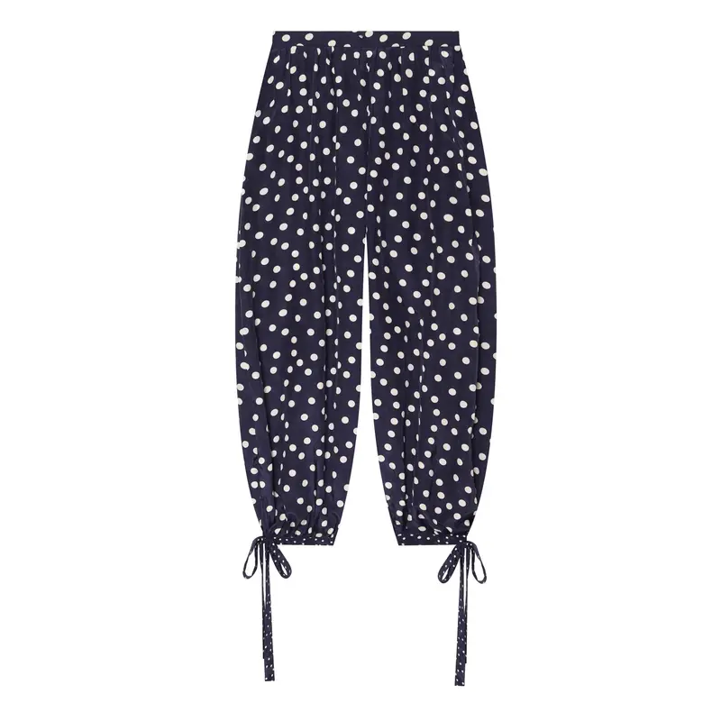 Damen Weite Highwaist-Hose mit Polka-Dot, Ballonbeinen und Kordel-Tunnelzug am Knöchel Drune