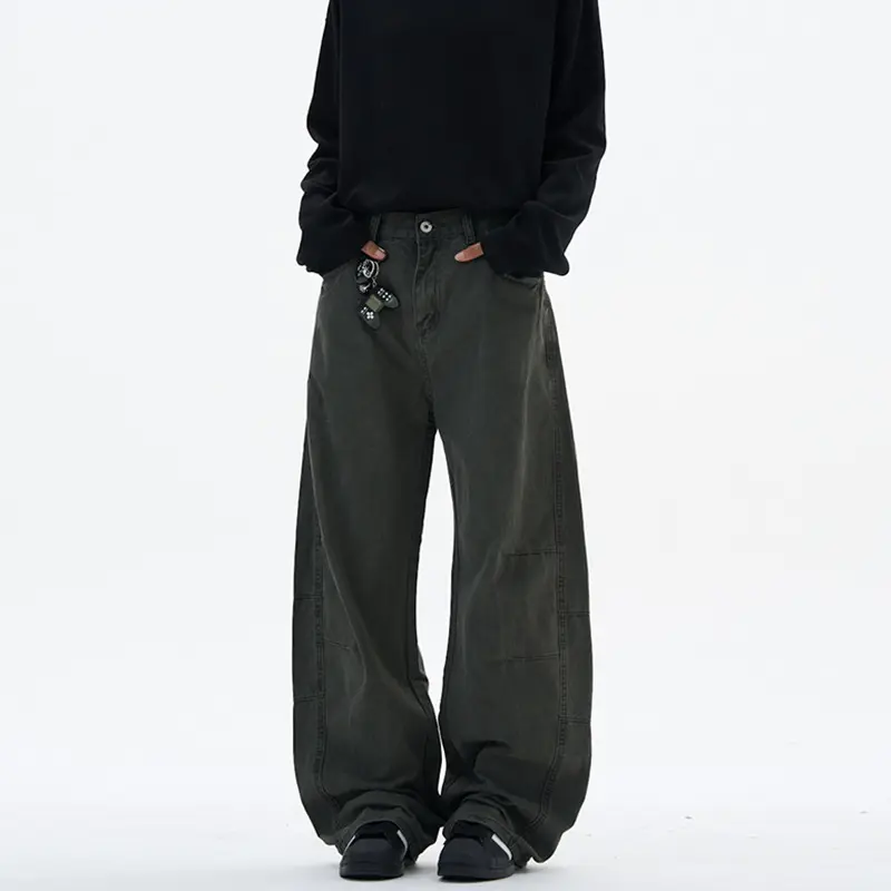 Damen Weite hochtaillierte Canvas-Hose mit elastischem Rückbund und Utility-Nähten Drune