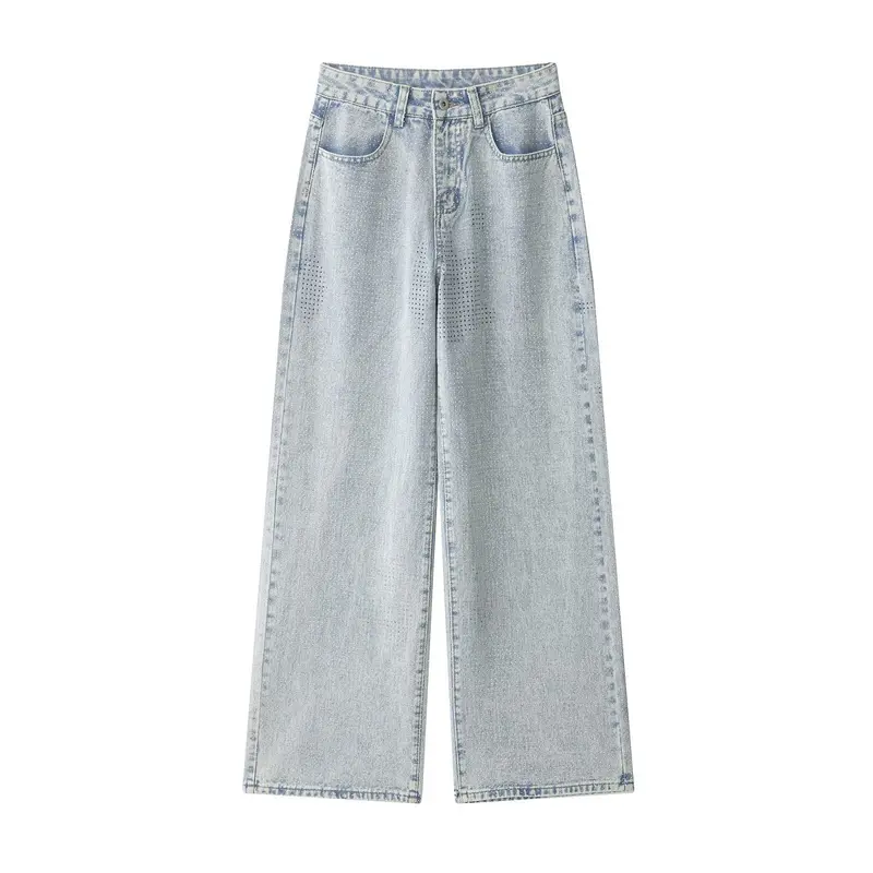 Damen Weite hochtaillierte Jeans mit weitem Bein und mikroperforiertem Muster Drune
