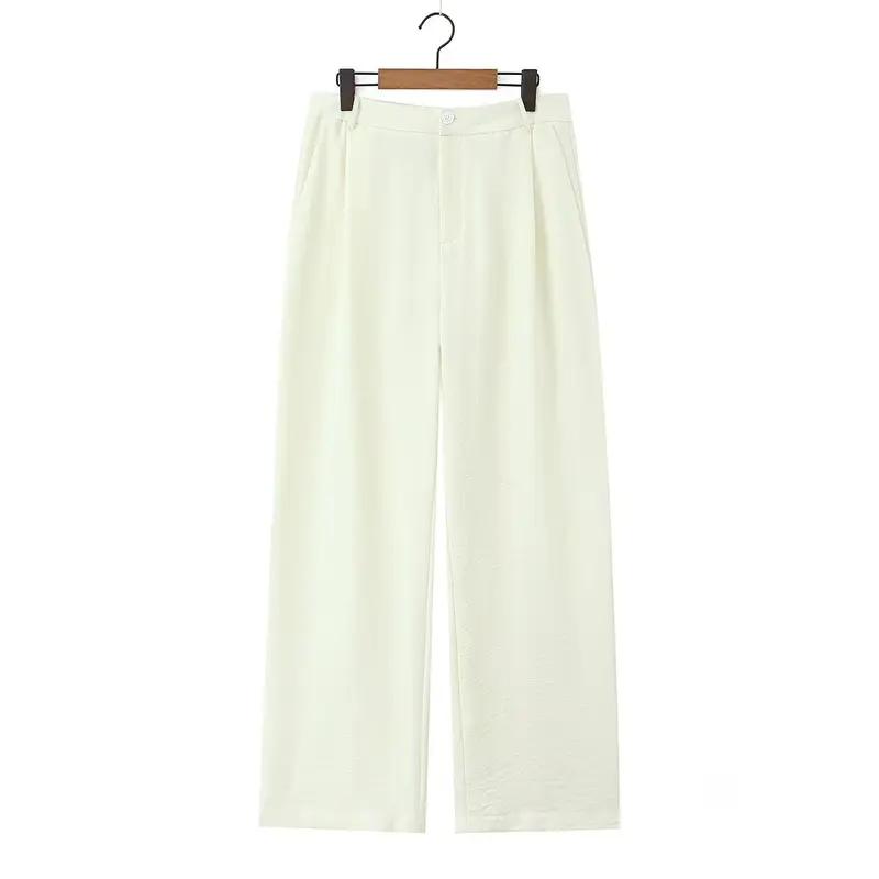 Damen Weite, hochtaillierte Stoffhose mit Bundfalten und Seitentaschen Drune