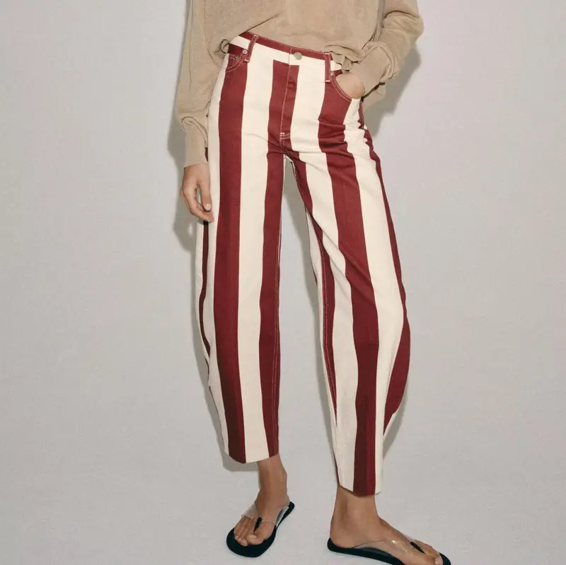 Damen Weite Hose mit hohem Bund, weitem Bein und markantem Streifenmuster Drune