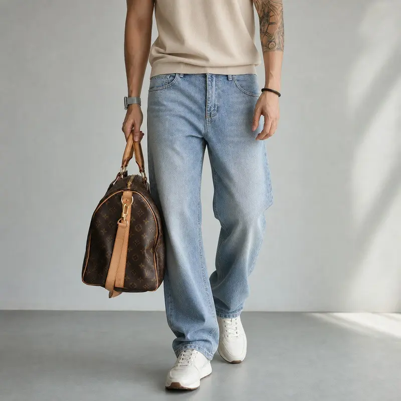 Damen Weite Jeans mit hohem Bund und geradem Bein Drune