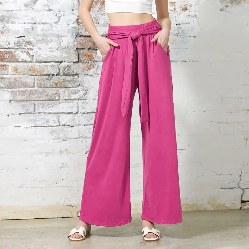 Damen Weite Jersey-Hose mit hohem Bund und Bindegürtel Drune