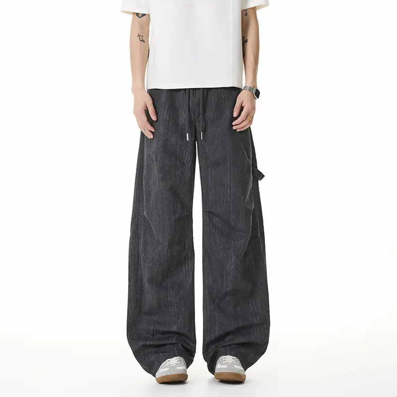 Damen Weite Leinenoptik Cargo-Bundhose mit Tunnelzug, Knieabnähern und asymmetrischer Seitentasche Drune