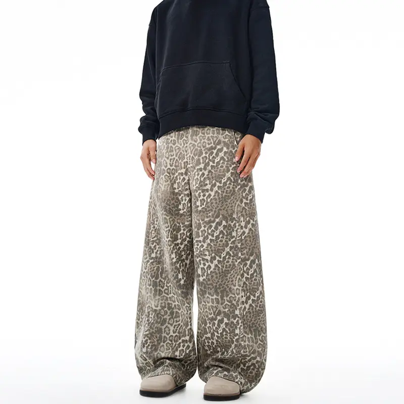 Damen Weite Leoparden-Print Palazzohose aus fließendem Viskose-Mix Drune