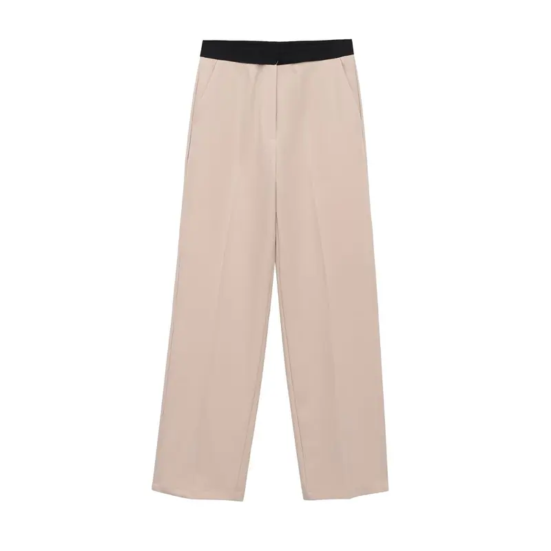 Damen Weite Palazzo-Hose mit elastischem Kontrastbund und Bügelfalten Drune