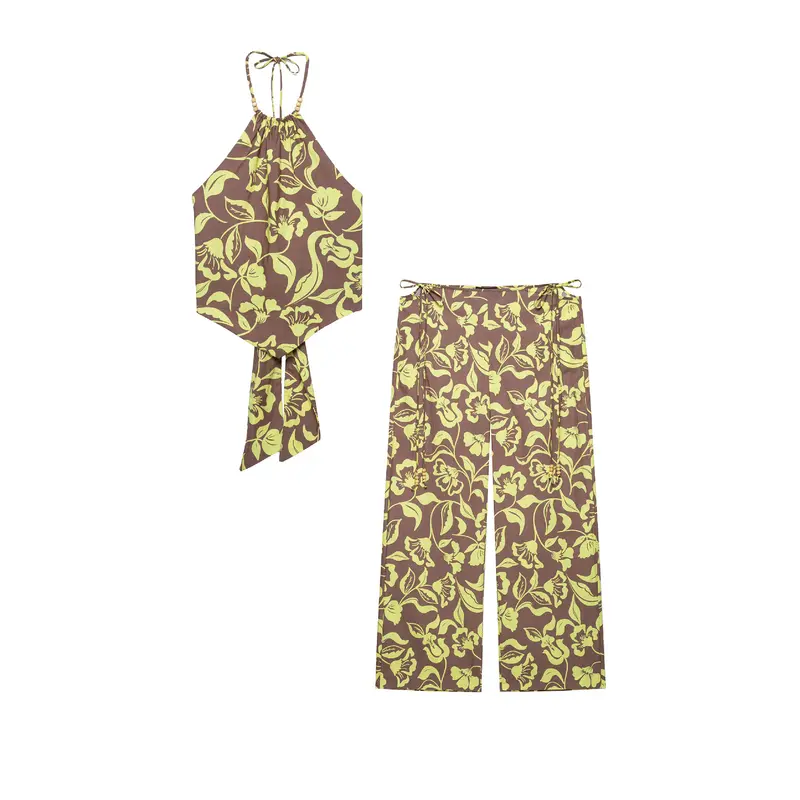 Damen Weite Palazzohose mit hohem Bund, Tunnelzug und floralem Allover-Print Drune