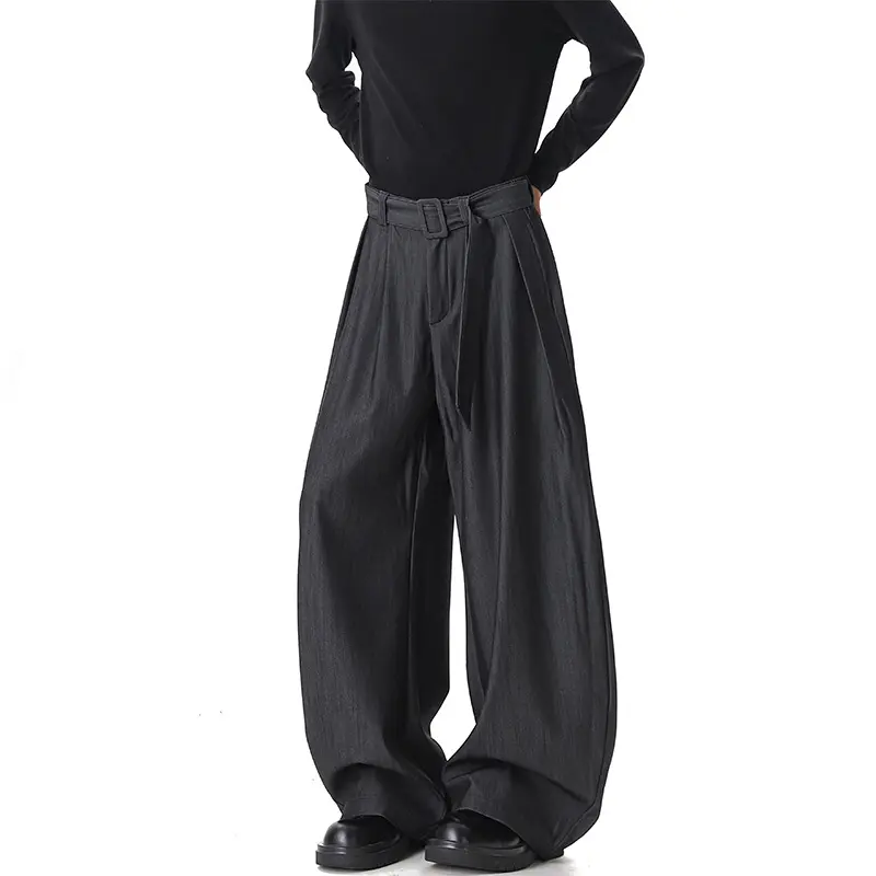 Damen Weite Paperbag-Hose mit hohem Bund, Falten und Taillengürtel Drune