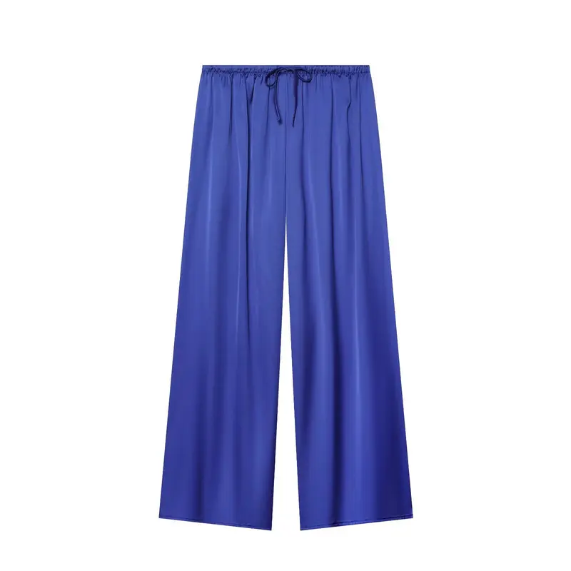 Damen Weite Satin-Hose mit elastischem Tunnelzugbund und weitem Bein Drune