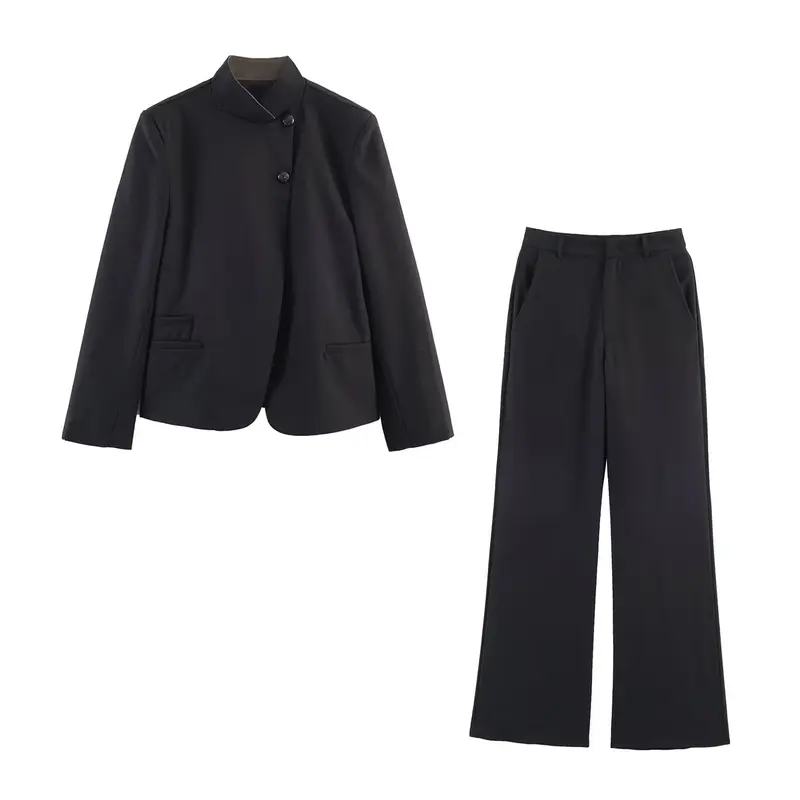 Damen Weite Tailored-Hose mit hoher Taille, Bügelfalte und Eingrifftaschen Drune