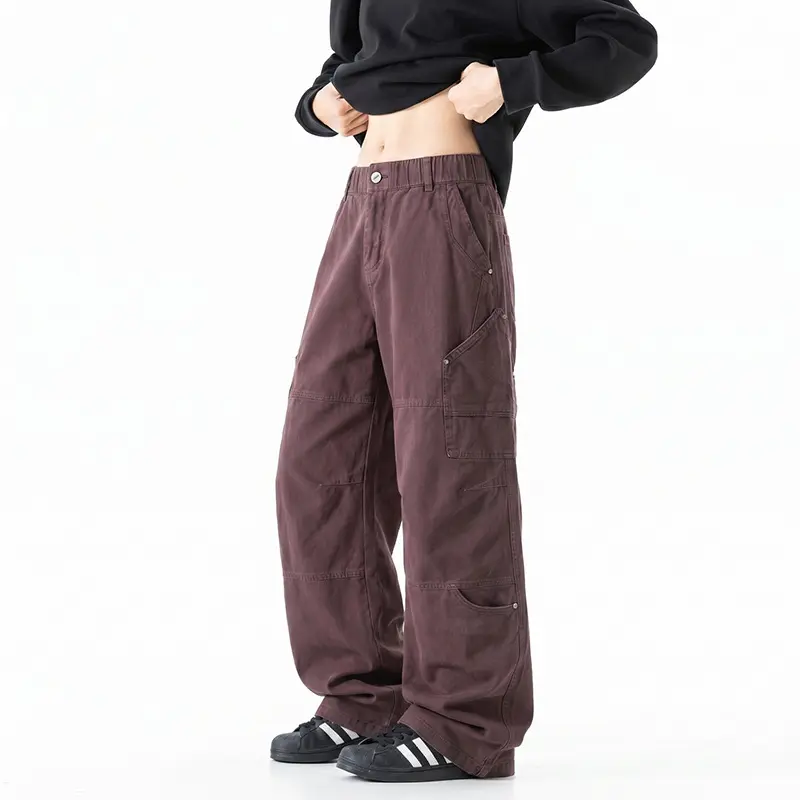 Damen Weite Utility-Cargo-Hose mit elastischem Bund, Multifunktionstaschen und Workwear-Details Drune